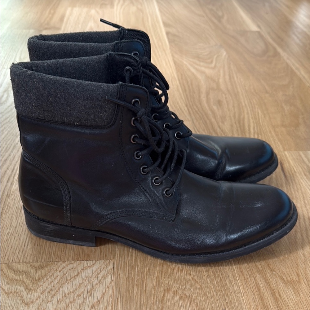 Joe’s Jeans Black Leather Combat Boots with Glossy Toe